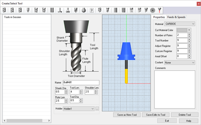 Dialog Box: Create/Select Tools