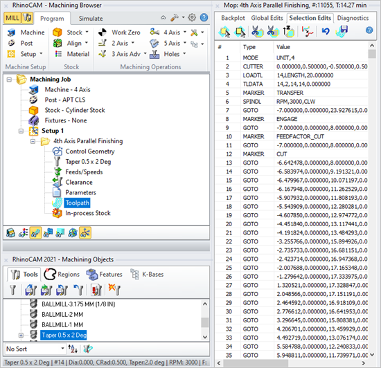 Toolpath Editor, Selection Edits Example Toolpath Editor, Selection Edits Example