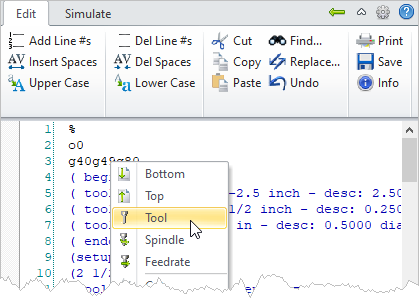 G-Code Browser: Edit tab, Next Tool (Right-Click Menu)