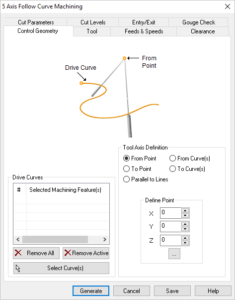 Dialog Box: Machining Features tab, 5 Axis Drive Curve Operations Dialog Box: Machining Features tab, 5 Axis Drive Curve Operations