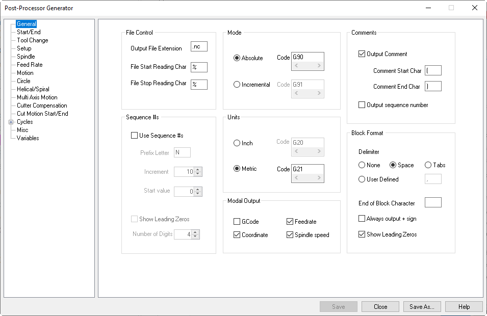 Dialog Box: Post Processor Generator: Editor