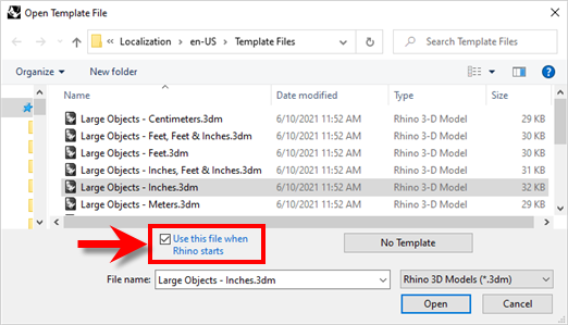 Rhino > New > Open Template File