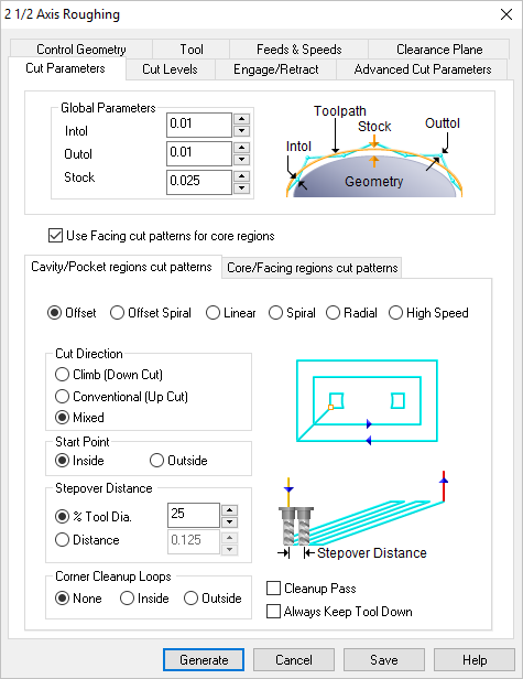 Dialog Box: 2½ Axis Roughing