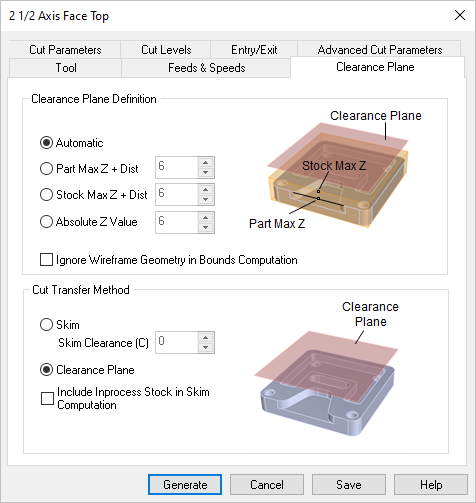 Dialog Box: Clearance Plane tab, 3 Axis
