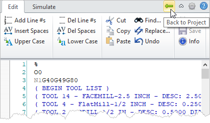G-Code Browser, Return to Project Tab menu item
