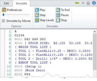 G-Code Browser, Simulate Tab G-Code Browser, Simulate Tab