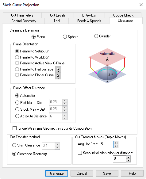 Dialog Box: Clearance tab, similar for 5 Axis Milling Operations Dialog Box: Clearance tab, similar for 5 Axis Milling Operations