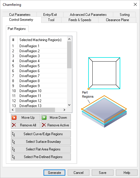 Dialog Box: Control Geometry tab, Chamfering, 2 Axis