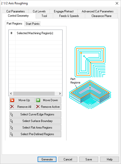 Dialog Box: Control Geometry tab, Roughing, 2 Axis Dialog Box: Control Geometry tab, Roughing, 2 Axis