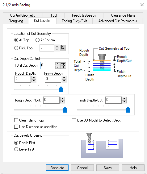 Dialog Box: Cut Levels tab, MILL Operations