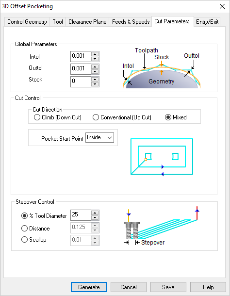 Dialog Box: 3D Offset Pocketing, 3 Axis