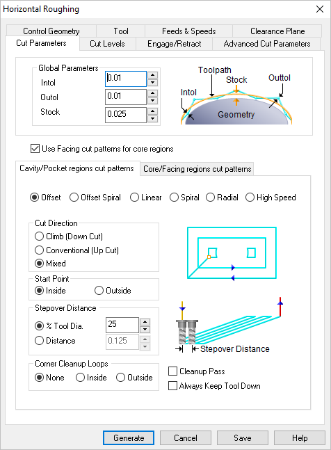 Dialog Box: 3 Axis Horizontal Roughing Operation