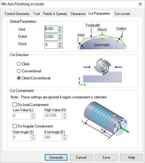 Dialog Box: 4 Axis R-Level Finishing Operation