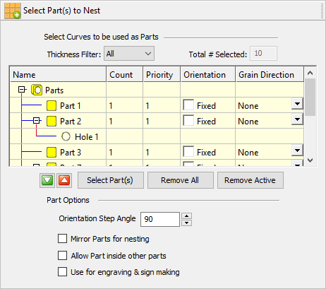 Select Part(s) to Nest