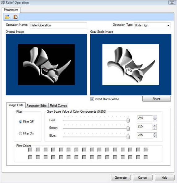 Dialog Box: 3D Relief Operation Dialog Box: 3D Relief Operation