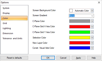 Dialog Box: Options > Color Dialog Box: Options > Color