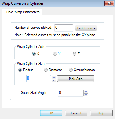 Dialog Box: Wrap Curve on a Cylinder Dialog Box: Wrap Curve on a Cylinder