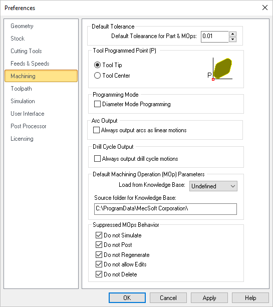 Dialog Box: Set Machining Preferences