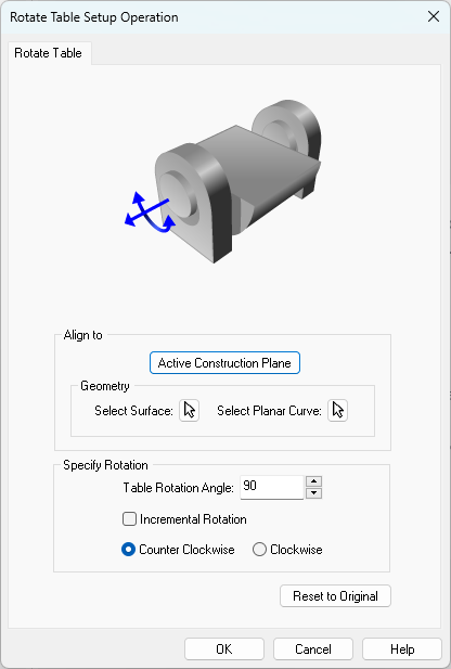 Dialog Box: Rotate Table Setup Operation