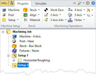 Machining Browser with Rotate Table Operation listed as Setup 2 