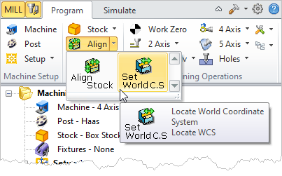 Machining Browser: Set World CS menu item 