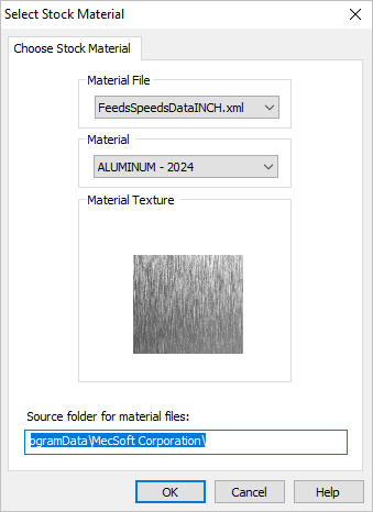Dialog Box: Select Stock Material Dialog Box: Select Stock Material