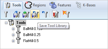 From the Tools tab of the Machining Objects Browser, select the Save Tool Library button 