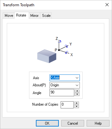 Dialog Box: Transform Toolpath, Rotate tab Dialog Box: Transform Toolpath, Rotate tab