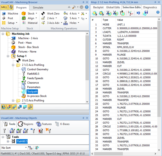 Toolpath Editor, Selection Edits Example Toolpath Editor, Selection Edits Example
