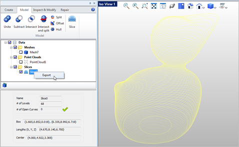 Right-click on the Slice object and select Export to execute this command.