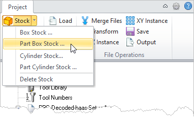 G-Code Browser: Part Box Stock menu item