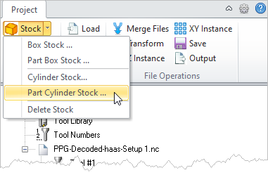G-Code Browser: Part CylinderStock menu item