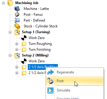 MILL Module, Machining Browser, Program Tab