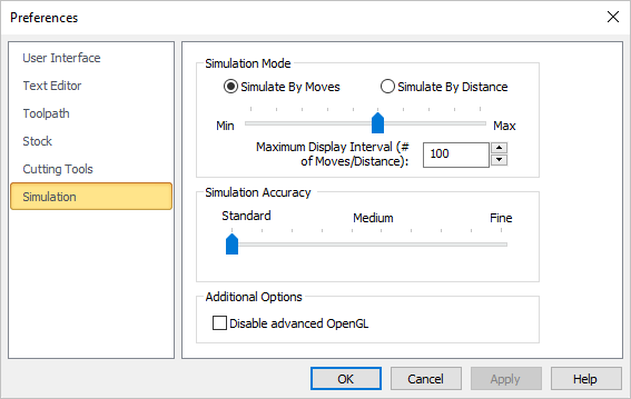 Preferences > Simulation