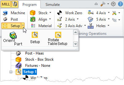 Machining Browser: Setup menu item Machining Browser: Setup menu item