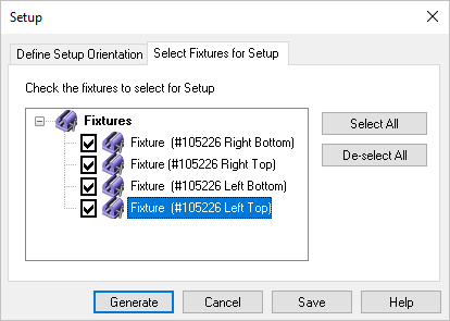 Setup, Select Fixtures for Setup tab Setup, Select Fixtures for Setup tab