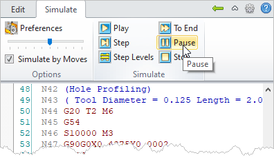 G-Code Browser: Simulate, Pause menu item