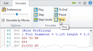 G-Code Browser: Simulate, Stop menu item
