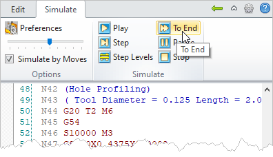 G-Code Browser: Simulate, To End menu item