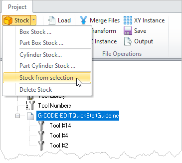 G-Code Browser: Stock from Selection menu item
