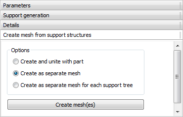 Support Generation: Create mesh from support structures tab