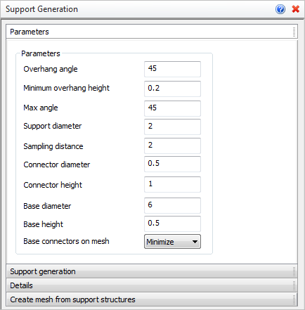 Support Generation: Parameters tab
