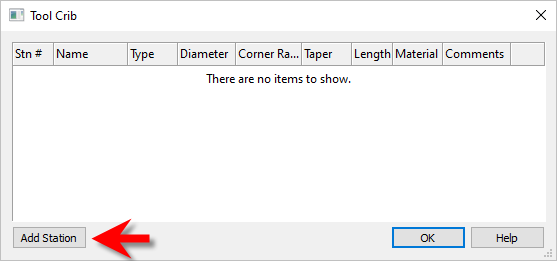 The Tool Crib dialog, Add Station button