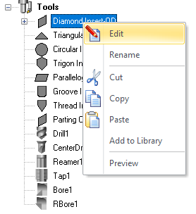 Right-click Options on a Tool Right-click Options on a Tool