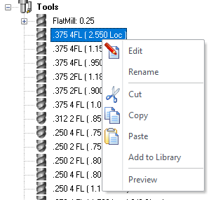 Right-click Options on a Tool Right-click Options on a Tool