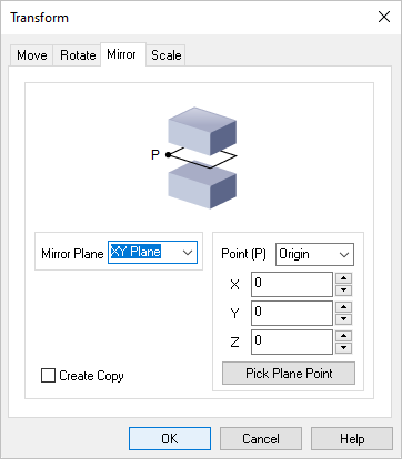 Dialog Box: Transform Toolpath, Mirror tab