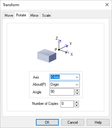 Dialog Box: Transform Toolpath, Rotate tab