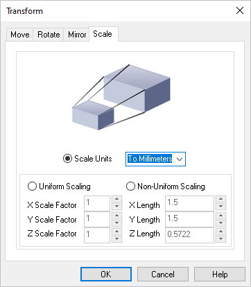 Dialog Box: Transform Toolpath, Scale tab