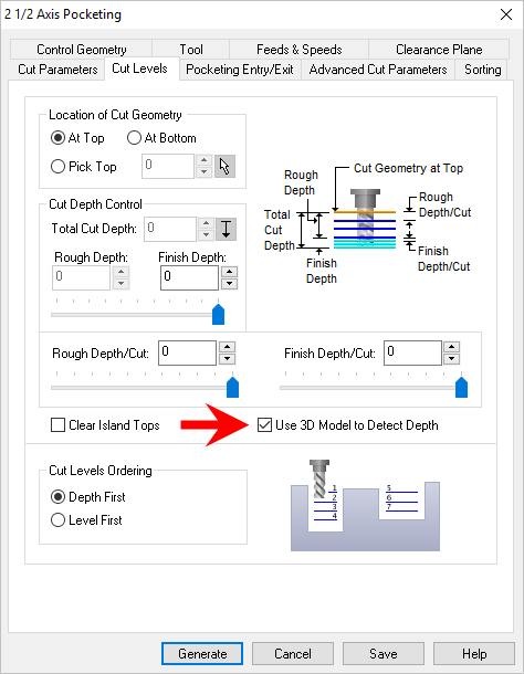 Dialog Box: Cut Levels tab, MILL Operations